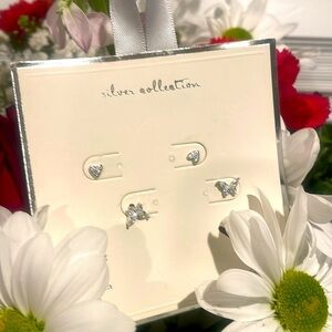 a new day earrings Sterling Silver CZ heart butterfly Nickel Free jewelry 2pack